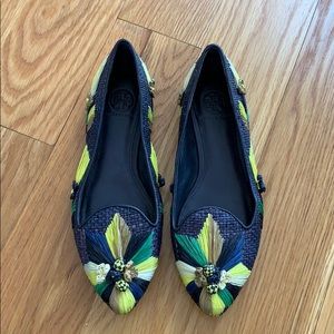 Tory Burch straw and leather skimmer ballet flats